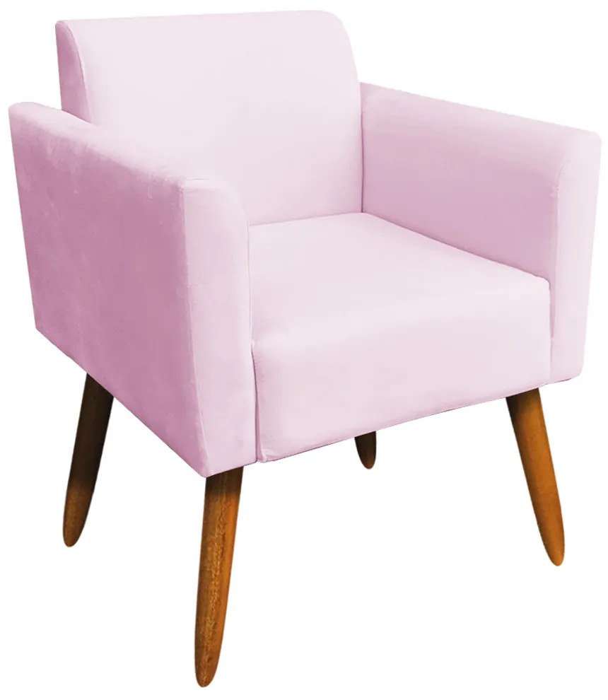 Poltrona Decorativa Isabella Pés Palito Madeira Suede Rosa Bebê G19 - Gran Belo