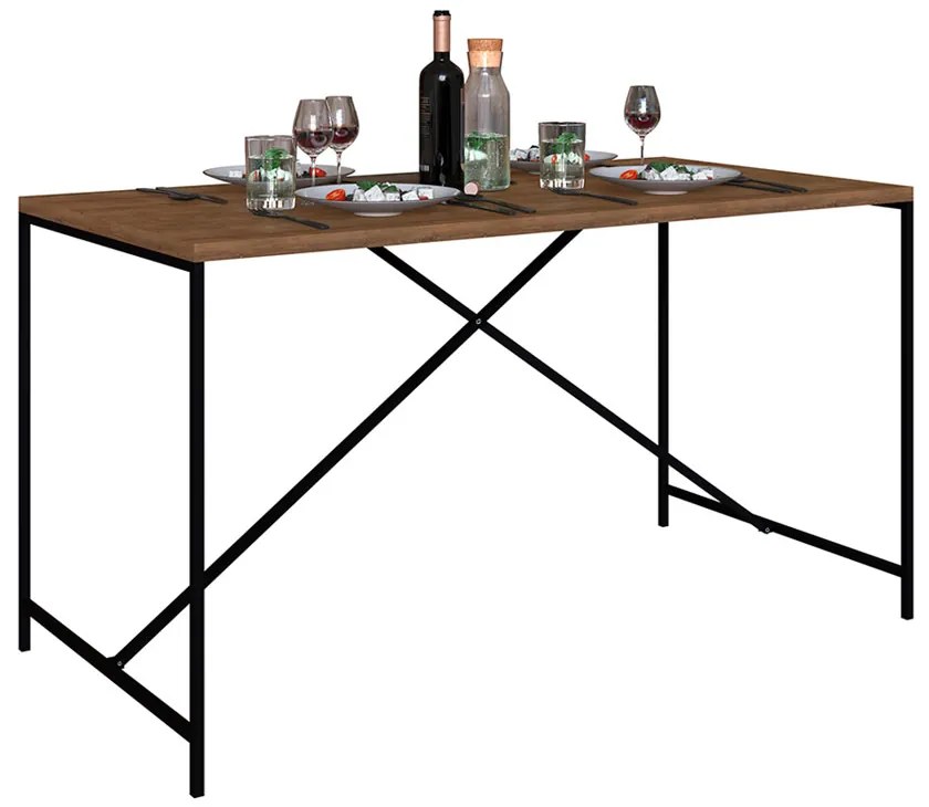 Mesa de Jantar Retangular Steel Quadra 04 Lugares Estilo Industrial Vermont e Preto 136 cm - D'Rossi