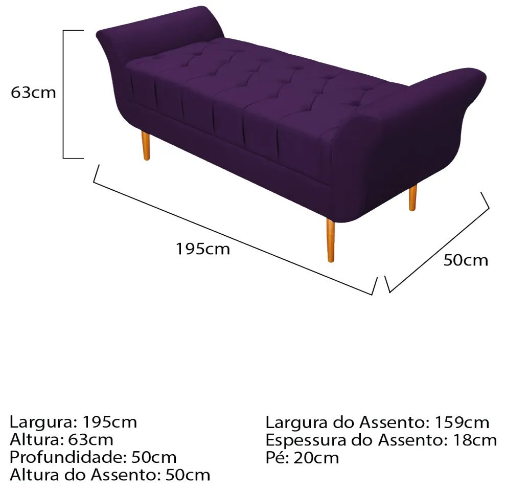 Recamier Estofado Ari 195 cm King Size Suede Roxo - ADJ Decor
