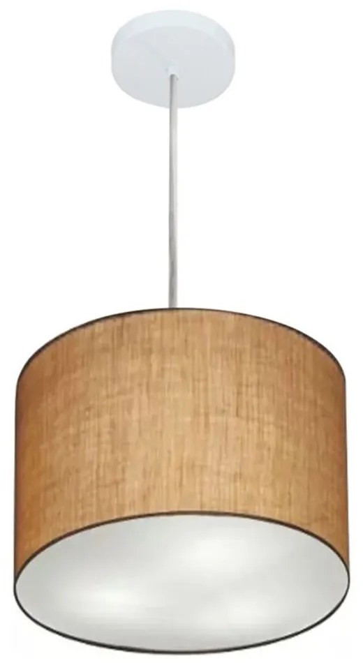 Lustre Pendente Cilíndrico Md-4210 Cúpula em Tecido 30x25cm Palha - Bivolt