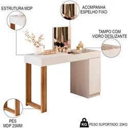 Penteadeira Escrivaninha com Espelho Melanie M20 Cinamomo/Branco - Mpo