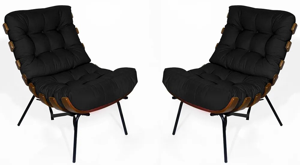 Kit 2 Poltrona Decorativa Costela Suede Preto
