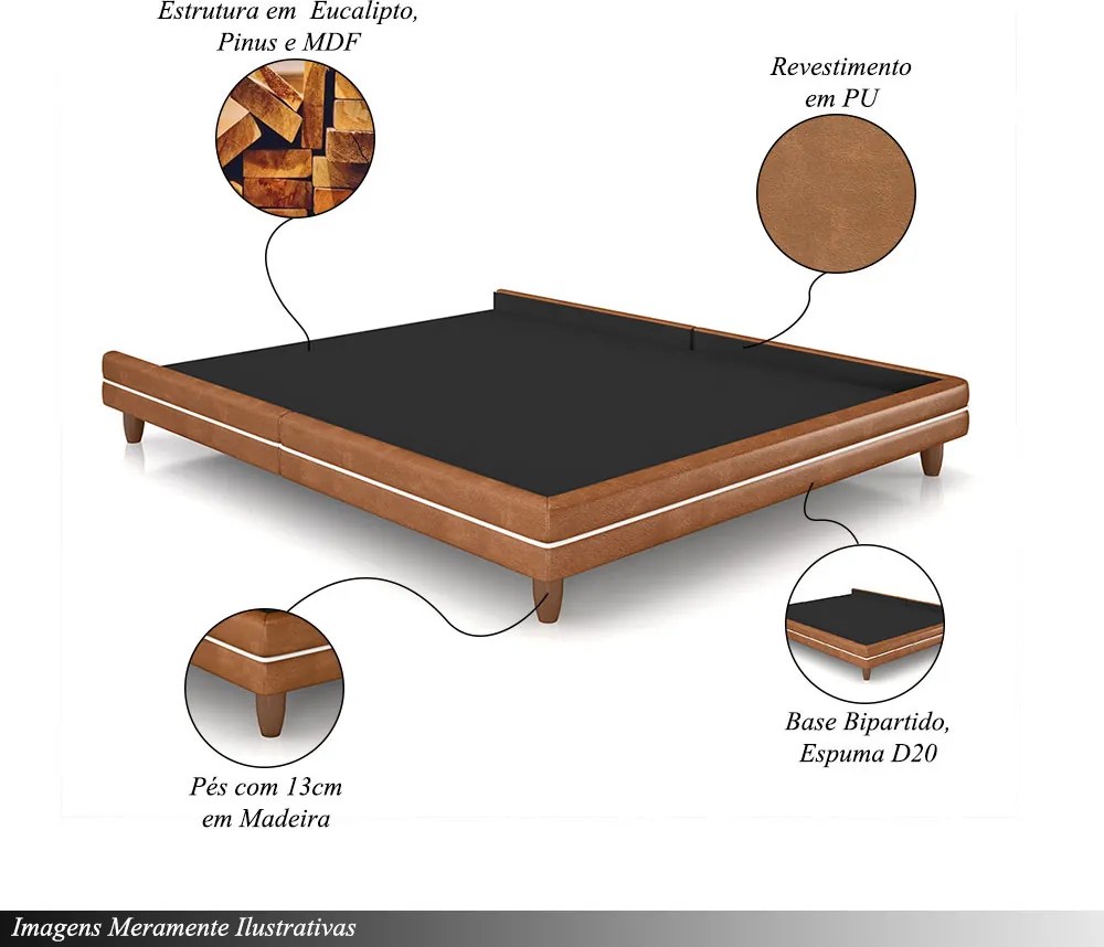 Cama Avulsa para Colchão Casal Torres Pés em Madeira PU Caramelo G91 - Gran Belo