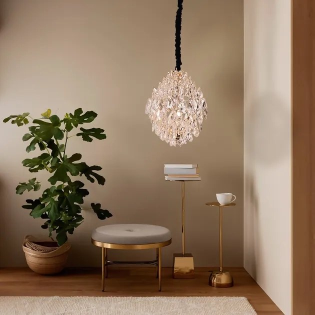 Pendente Cristal K9 Metal Dourado Ø40cm Glamour