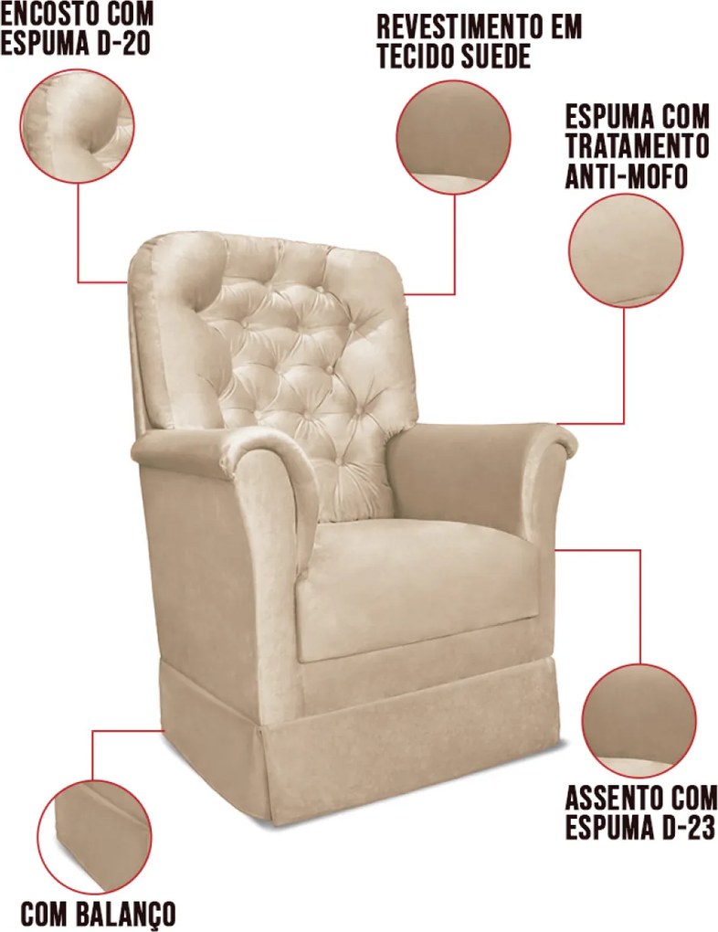 Poltrona de Amamentação com Balanço e Puff Angelin Suede P02 - D'Rossi - Bege