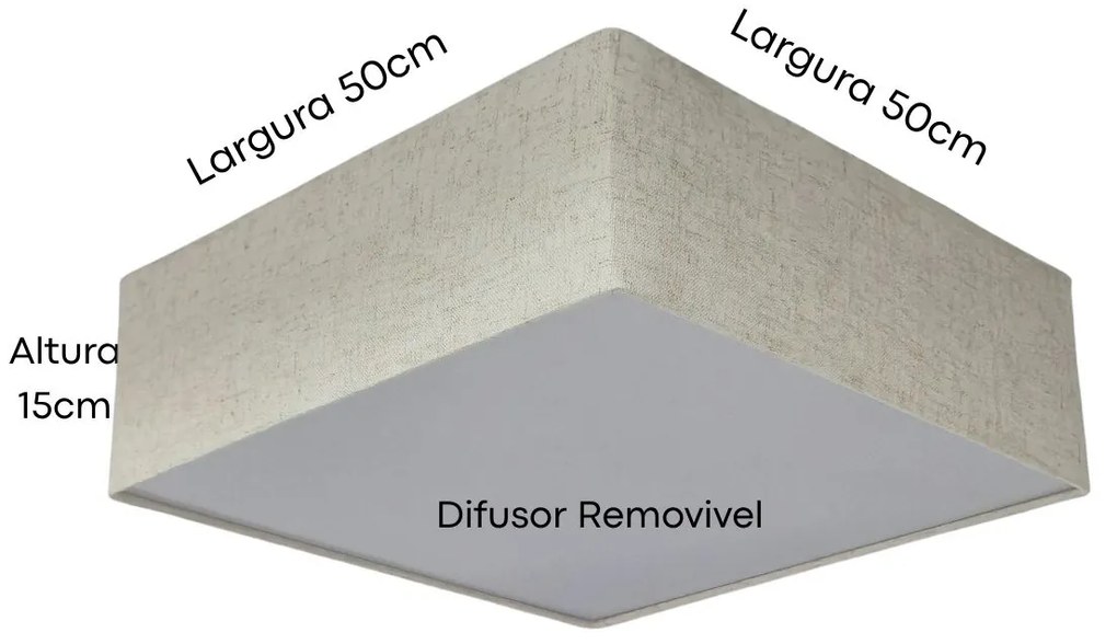 Plafon Quadrado Md-3002 Cúpula em Tecido 50x50x15cm Rústico Bege - Bivolt