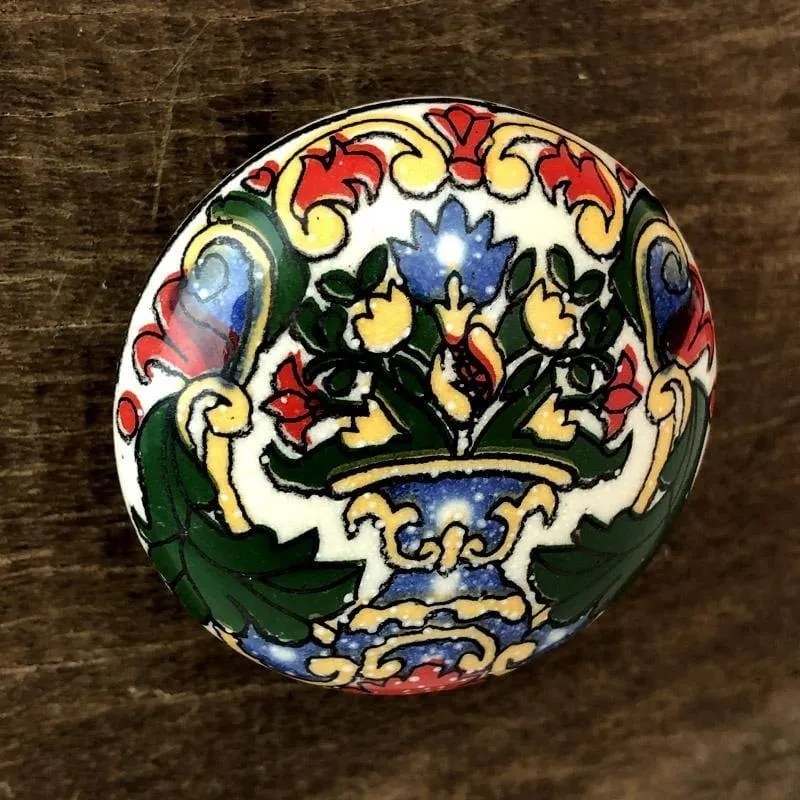 Puxador de Gaveta Vaso Azul c/ Flores