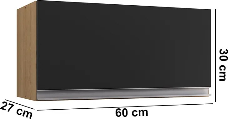 Armário Cozinha Aéreo Geladeira 60cm Basculante Leticia Amêndoa/Preto A01 - D'Rossi