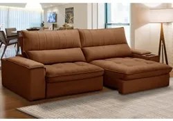 Sofá Retrátil 4 Lugares com Porta Copo 280cm Andes F05 Veludo Terracot