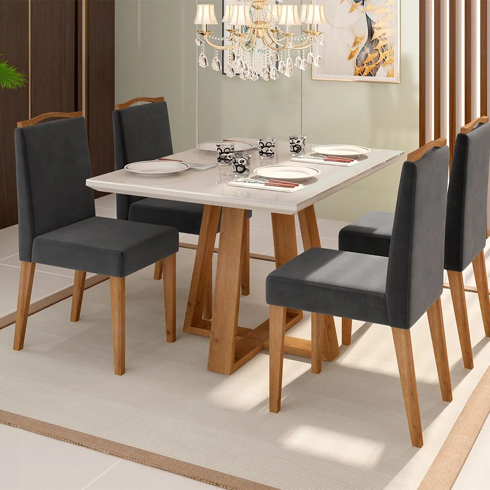 Mesa de Jantar Retangular Brenda 120x90 cm Off White com Base de Madeira Mel - D'Rossi