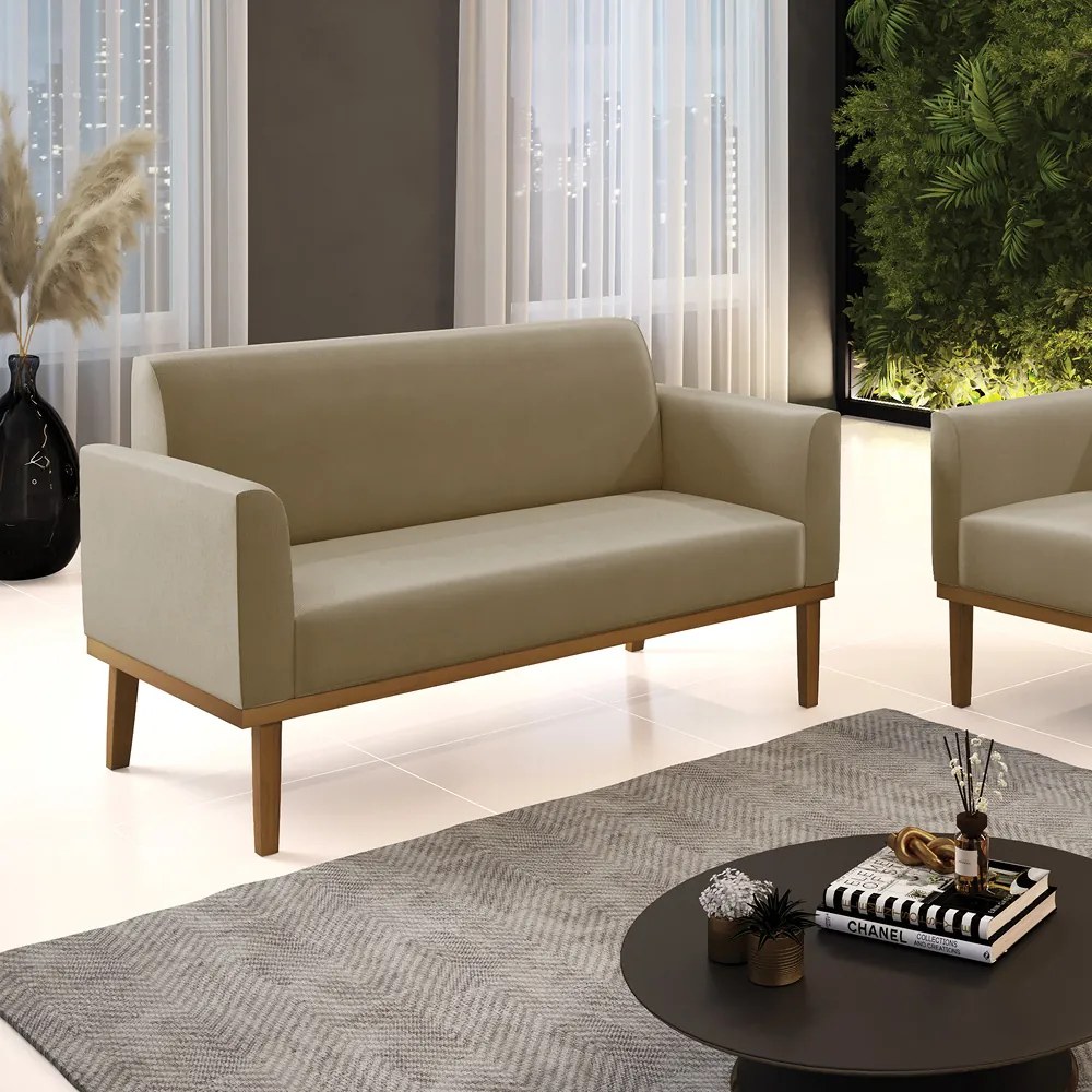 Sofá 2 Lugares Namoradeira Marisa Base Madeira Castanho Suede D03 - D'Rossi - Marrom Rato