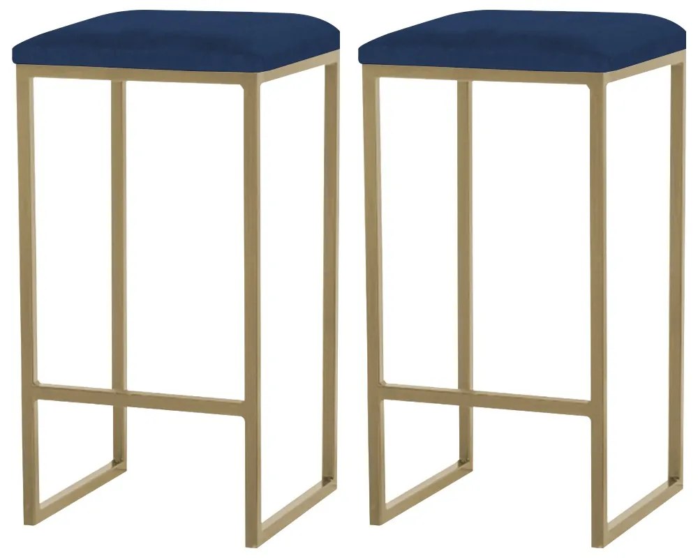 Kit 2 Banqueta Decorativa Billie Base Gold Veludo Azul G41 - Gran Belo