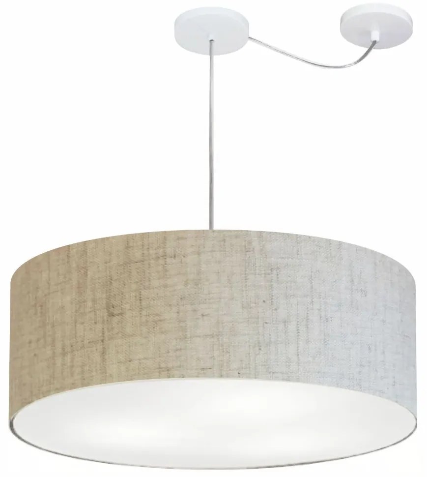 Lustre Pendente Cilíndrico Com Desvio Md-4266 Cúpula em Tecido 60x21cm Rustico Bege - Bivolt