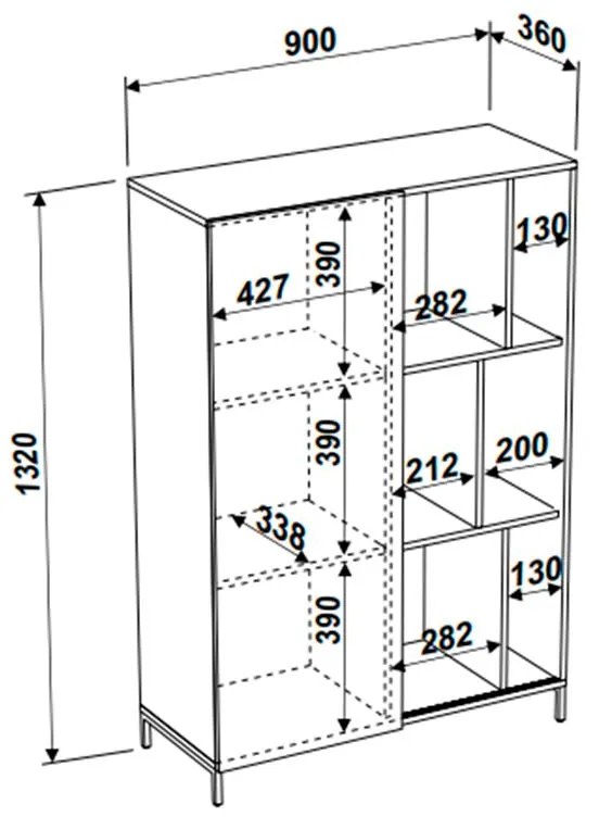 Estante Multifuncional Com 1 Porta 9 Prateleiras - Vermont