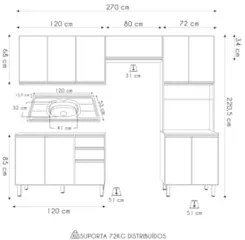 Armário de Cozinha 4 Peças Com Pia 120cm Lita N03 Carvalho/Off - Mpoze