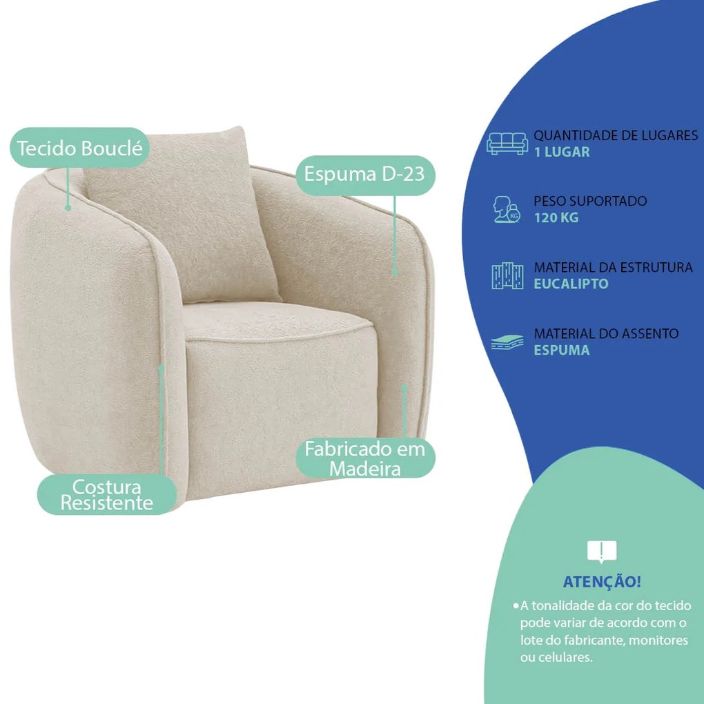 Kit 02 Poltronas Decorativas Sala de Estar Recepção Florença Bouclé - ADJ Decor