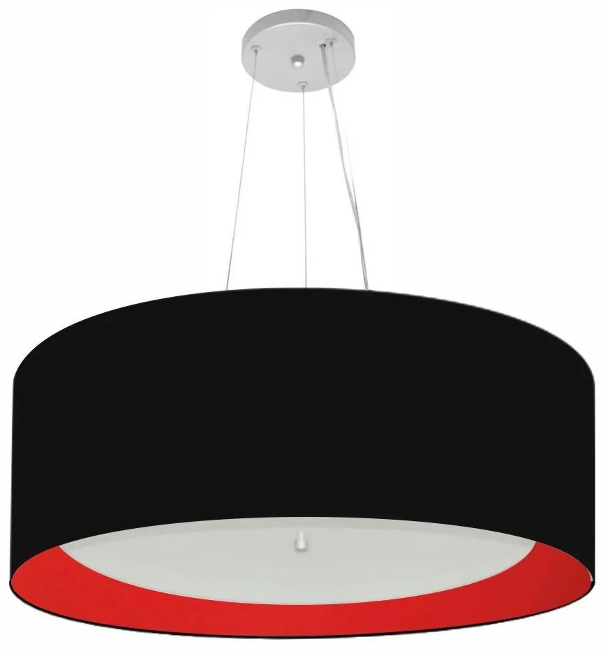 Lustre Pendente Cilíndrico Md-4142 Cúpula em Tecido 80x30cm Preto / Vermelho - Bivolt