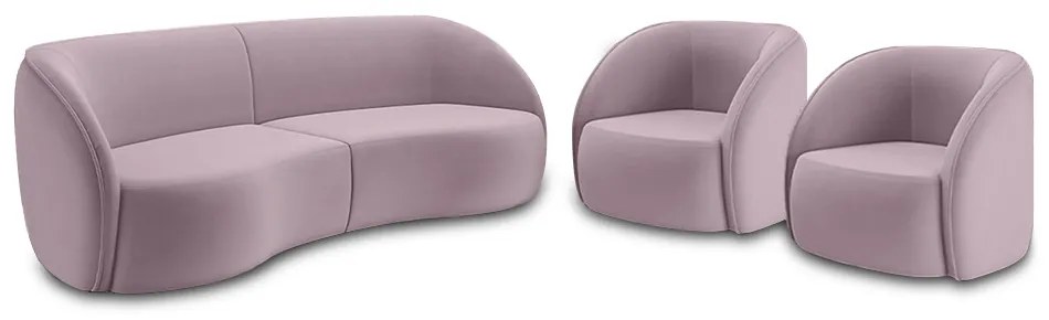 Conjunto Sofá Sala de Estar Bipartido 318cm e 2 Poltronas Clarke Veludo Rosê G45 - Gran Belo