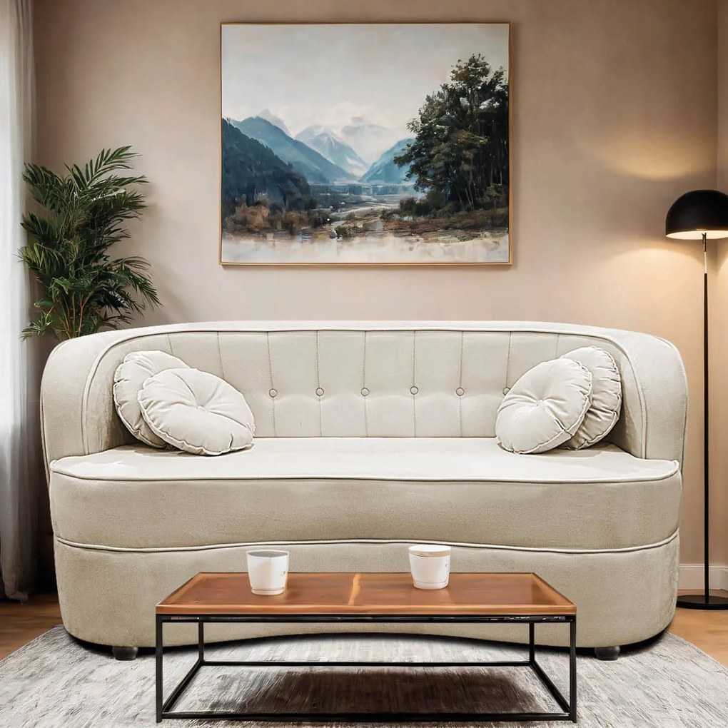 Sofá Curvo 2 Lugares Orgânico Sala Recepção Escritório Decorativo Luxo Panamá 140cm Linho
