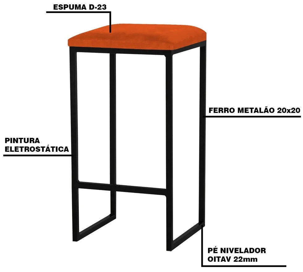 Kit 2 Banqueta Decorativa Billie Base Preta Suede Telha G41 - Gran Belo