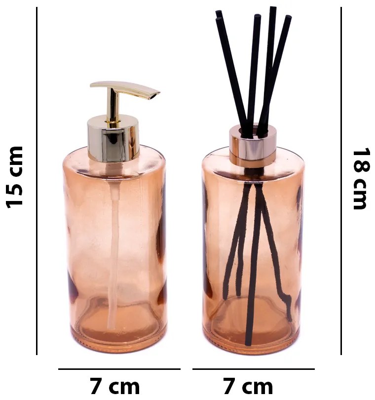Kit Difusor e Porta Sabonete Liquido de Vidro Laranja F01 - D'Rossi