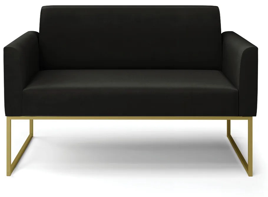Sofá Namoradeira Base Industrial Dourado Marisa Suede Preto D03 - D'Rossi