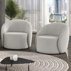 Poltrona Sala Decorativa Redonda Kit 2 Steve Veludo Cinza I01  - Mpoze