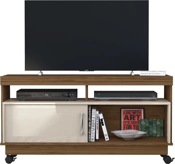 Rack TV 50 Pol 121cm Bancada com Rodízio Sala Zorin M20 - D'Rossi - Naturale e Off White