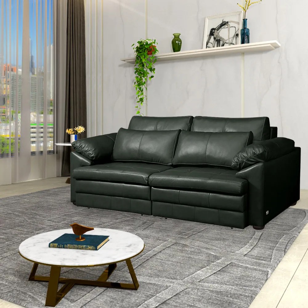 Sofá Decorativo Piece Bipartido Retrátil Sala de Estar 250cm Couro Verde G58 - Gran Belo