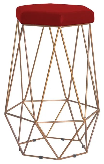 Banqueta Decorativa Rubel Base Gold Suede Vermelho G41 - Gran Belo