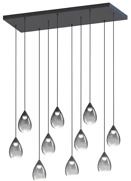 Pendente Led Vidro Fume E Aluminio Preto 50W 3000K Drop