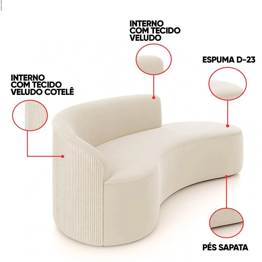 Sofá 2 Lugares Orgânico 160 cm Morgan Veludo/Cotelê D03 - D'Rossi - Bege