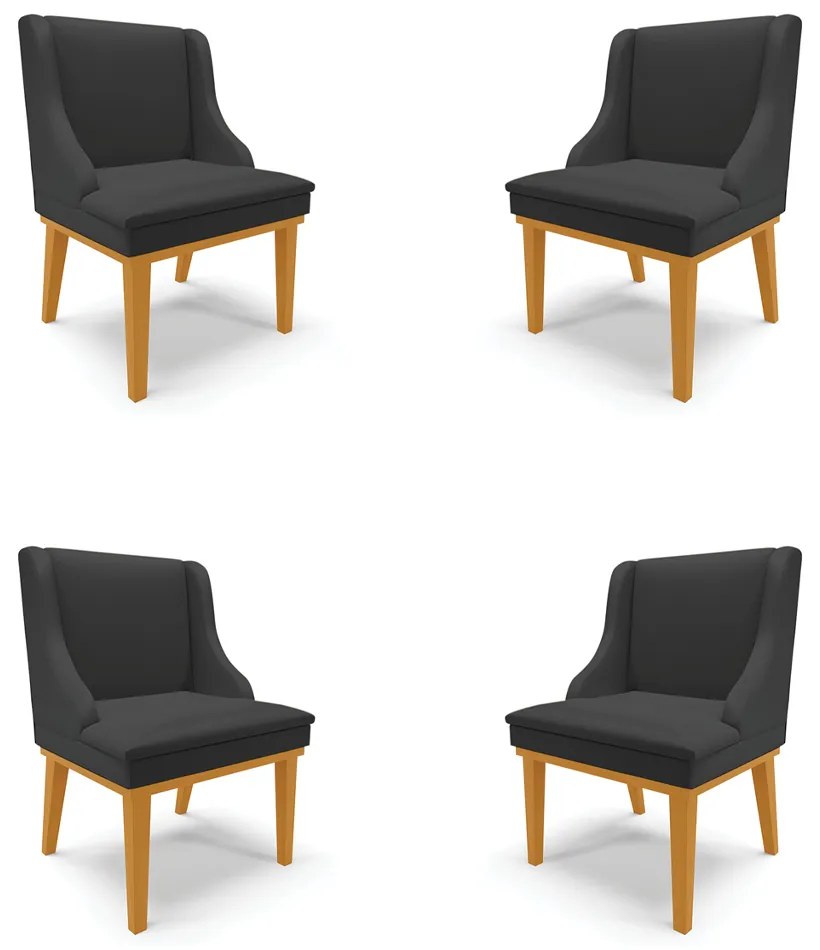 Kit 4 Cadeiras Decorativas Sala de Jantar Base Fixa de Madeira Firenze PU Preto Fosco/Castanho G19 - Gran Belo