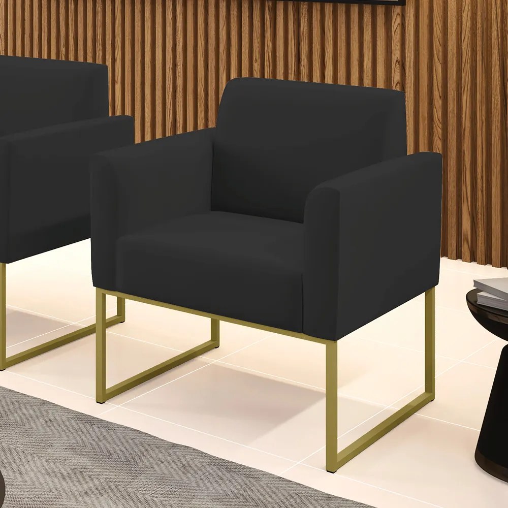 Poltrona Sala Decorativa Marisa Industrial Dourado Veludo D03 - D'Rossi - Preto