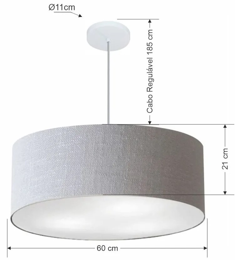 Lustre Pendente Cilíndrico Md-4079 Cúpula em Tecido 60x21cm Rustico Cinza - Bivolt