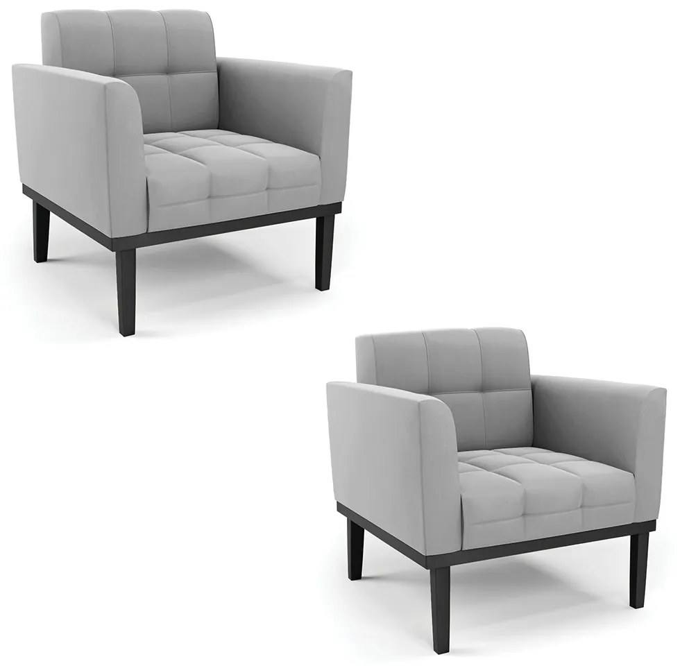 Kit 2 Poltronas Decorativas Karen Pés Fixo em Madeira Preto Suede Cinza G19 - Gran Belo