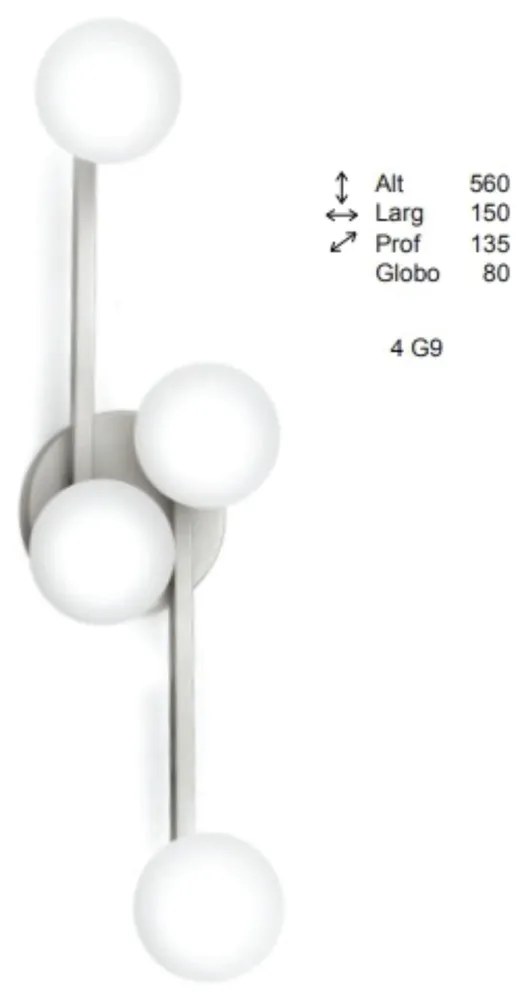 Arandela Bugle Assimetrica 13,5X15X56Cm Globo Ø8Cm 4Xg9 - Old Artisan... (ONIX, FOSCO (Branco))