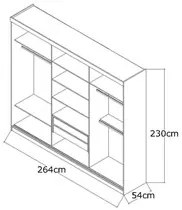 Guarda Roupa Casal 264cm 3 Portas de Correr 3 Espelhos Winter F04 Bran