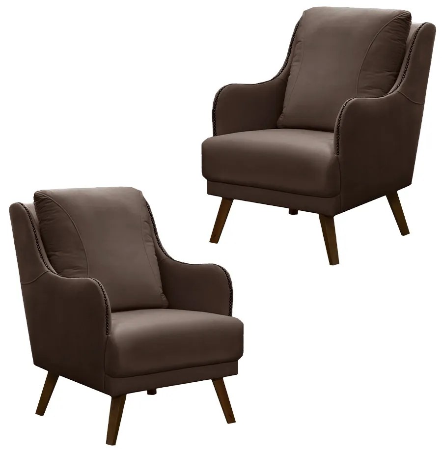 Kit 2 Poltronas Decorativas Catar com Tachas Suede Marrom G33 - Gran Belo