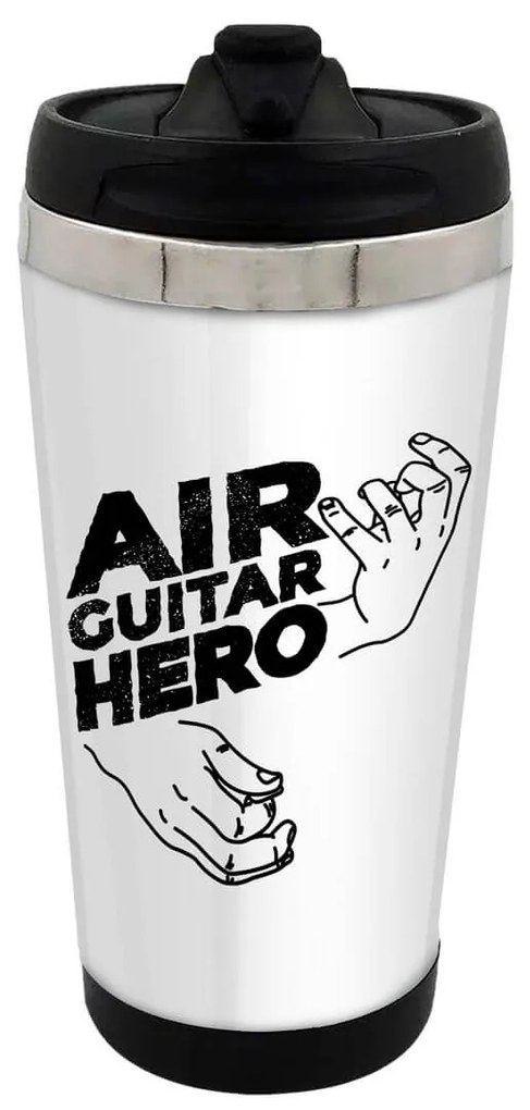 Copo Térmico 500ml Inox Branco Air Guitar Hero Rock