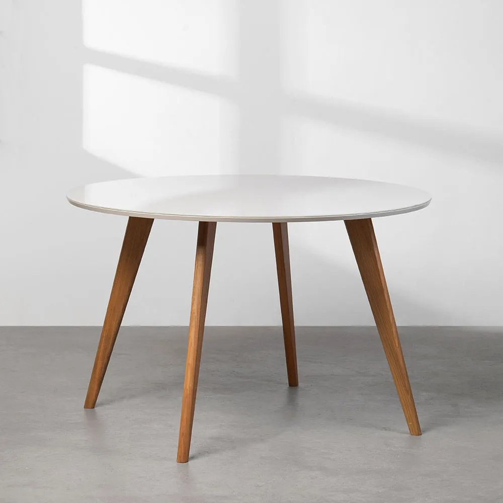 Mesa de Jantar Square Redonda Vidro - Off White - 1,08m