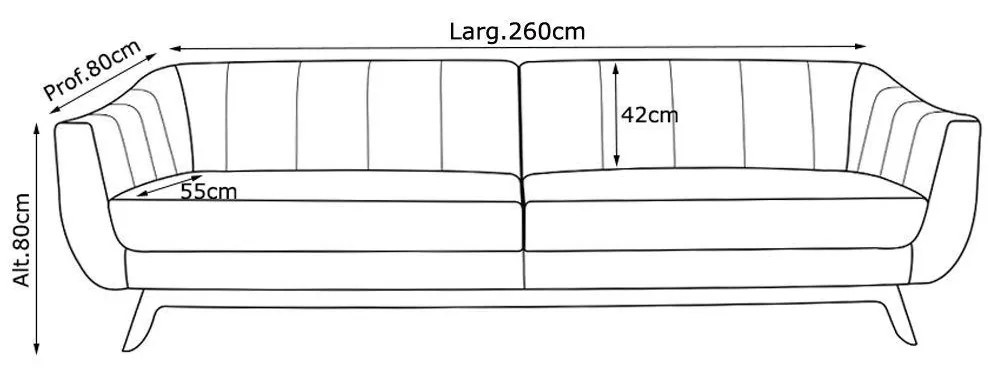 Sofá 4 Lugares Boomer 260cm PU Sintético Preto G15 - Gran Belo
