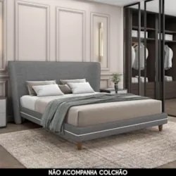 Cama Casal 140cm Com Cabeceira Many Z37 Linho Cinza - Mpozenato