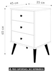 Mesa Cabeceira 35cm 3 Gavetas Pés Palito Thames Onix/Freijó E05 - Mpoz