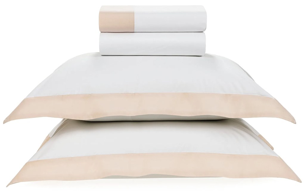 Jogo de Cama Trussardi 200 Fios Percal 100% Algodão Olga - Branco e Colosseo  Queen - Branco e Colosseo