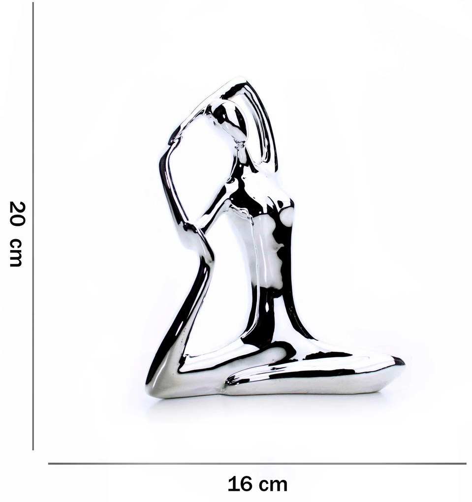 Escultura Yoga Prata Em Porcelana Pose Pombo Real 20x16 Cm - D'Rossi