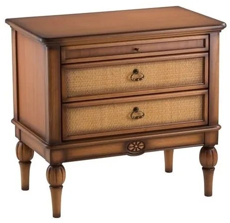 Mesa de Cabeceira Dodie 2 Gavetas Detalhe em Palha Madeira Tauari Estilo Contemporâneo