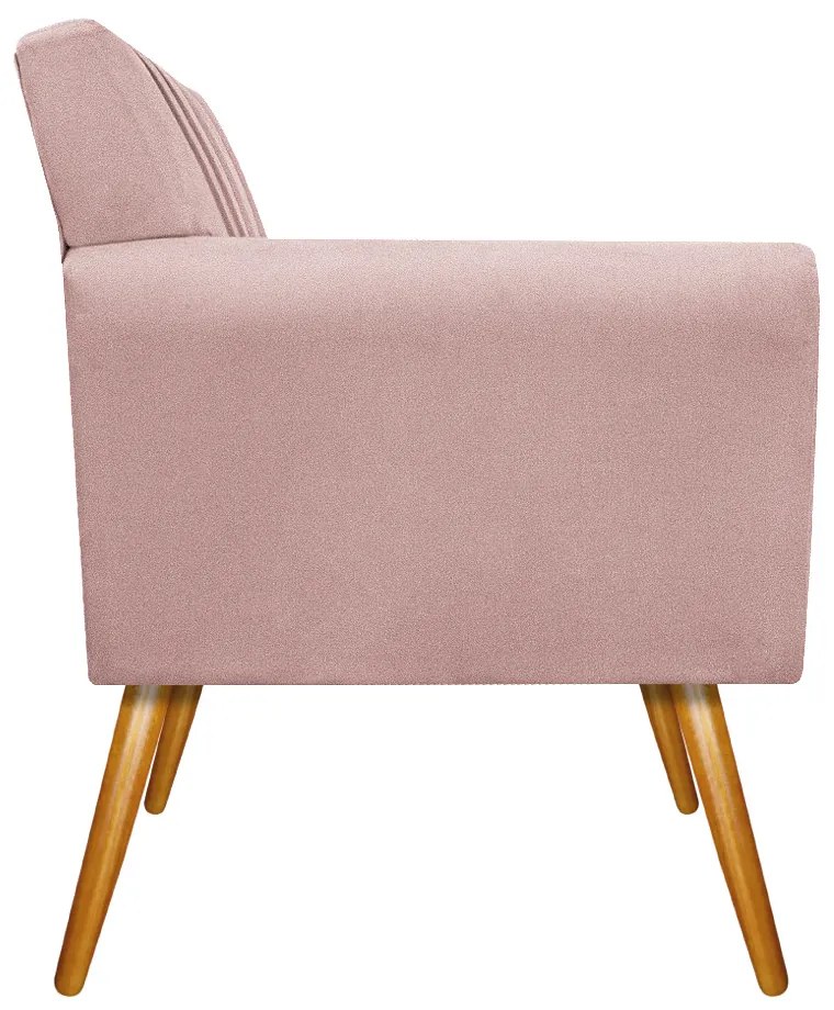 Poltrona Laura Pés Palito Mel Suede Rosê - ADJ Decor