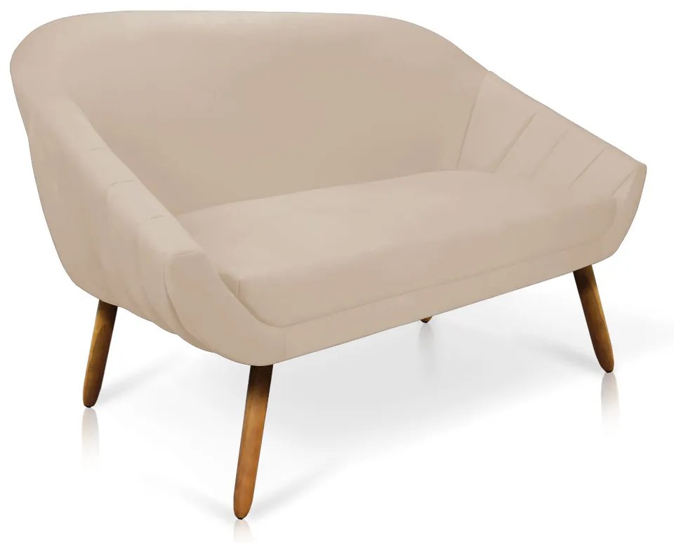Kit 01 Namoradeira 02 Lugares e 01 Poltrona Giratória Giovana Suede Bege Base Madeira MM30 - D'Rossi