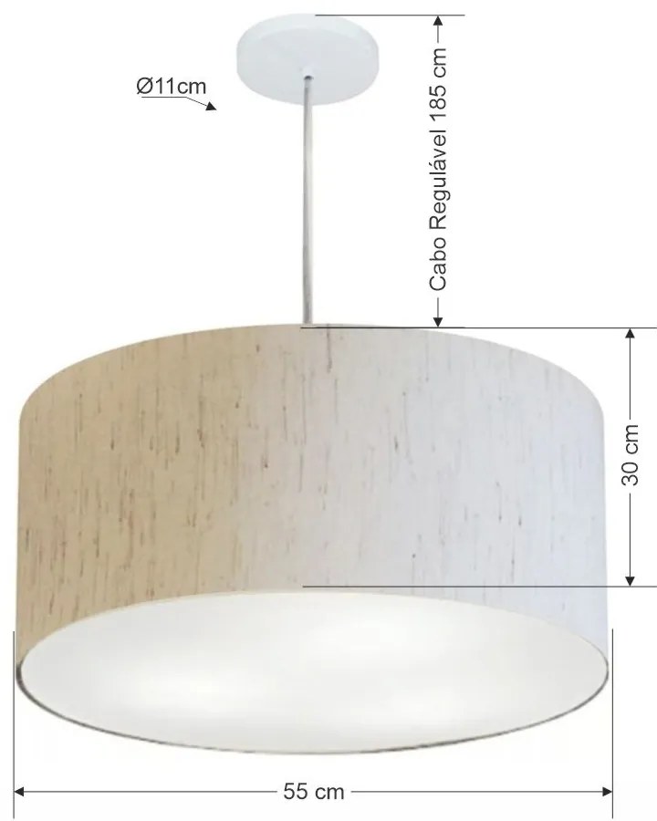 Lustre Pendente Cilíndrico Md-4220 Cúpula em Tecido 55x30cm Linho Bege - Bivolt
